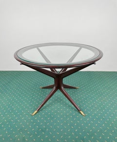 Coffee Table in Wood Glass and Brass Attributed to Guglielmo Ulrich, Italy 1950s