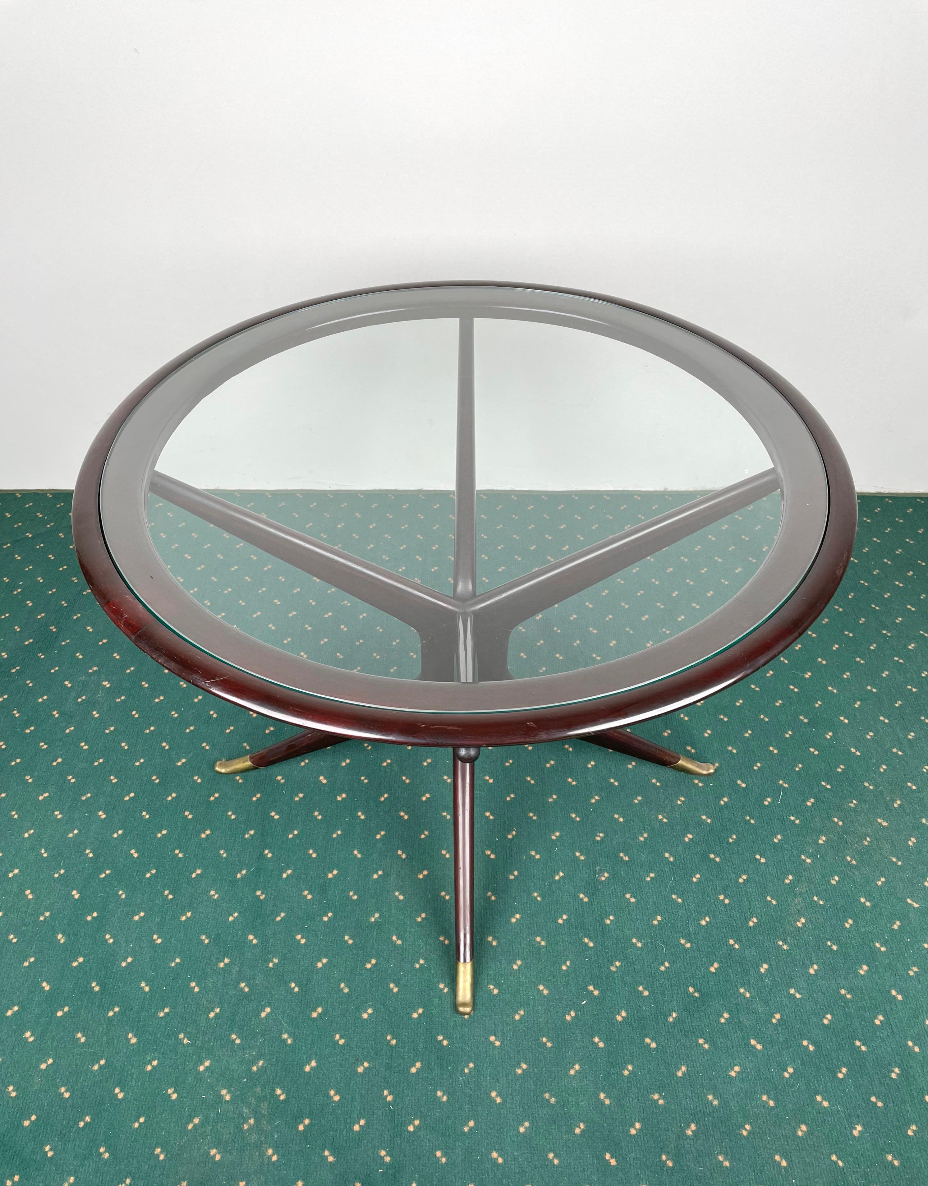 Coffee Table in Wood Glass and Brass Attributed to Guglielmo Ulrich, Italy 1950s In Good Condition For Sale In Rome, IT