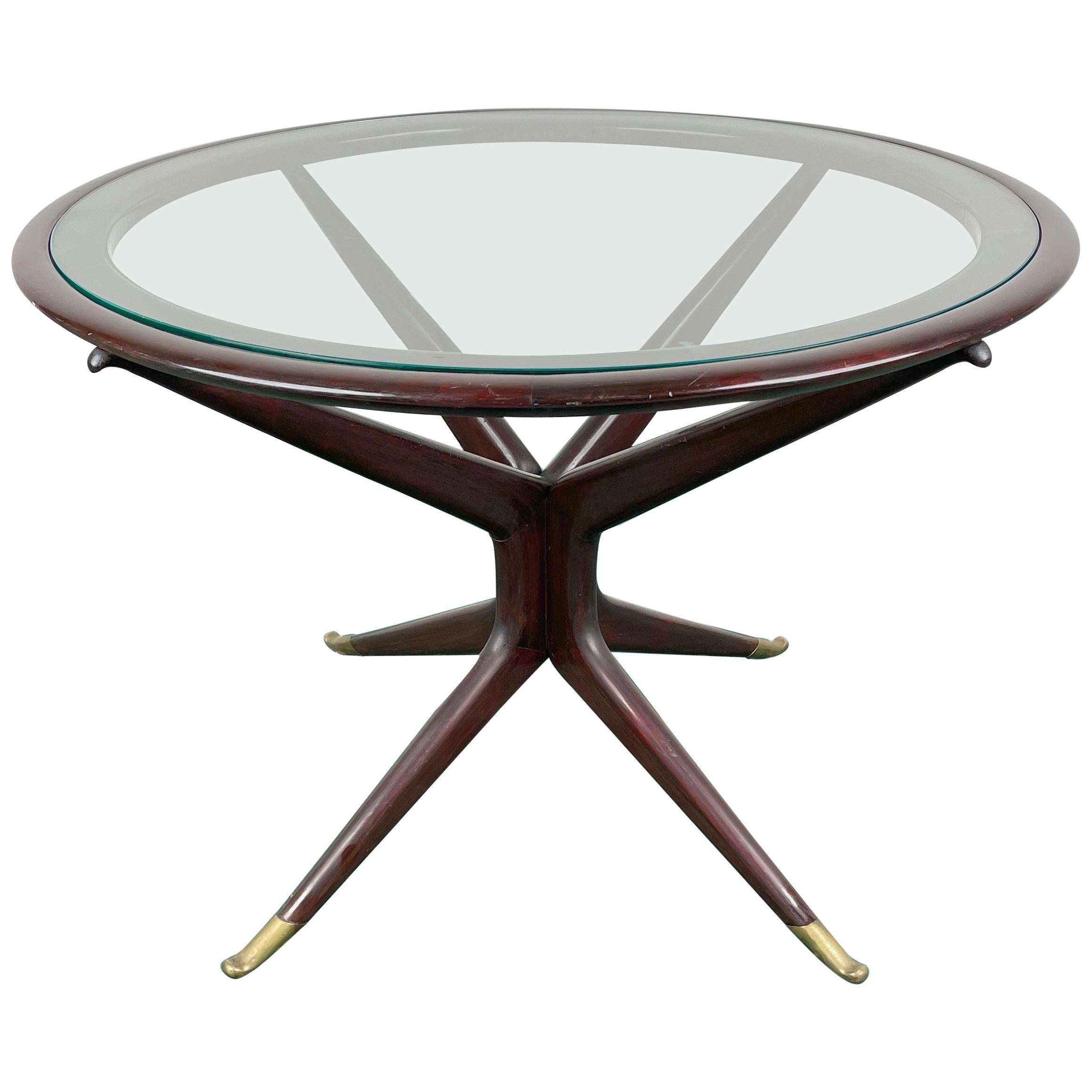 Table basse en bois, verre et laiton attribuée à Guglielmo Ulrich, Italie, années 1950