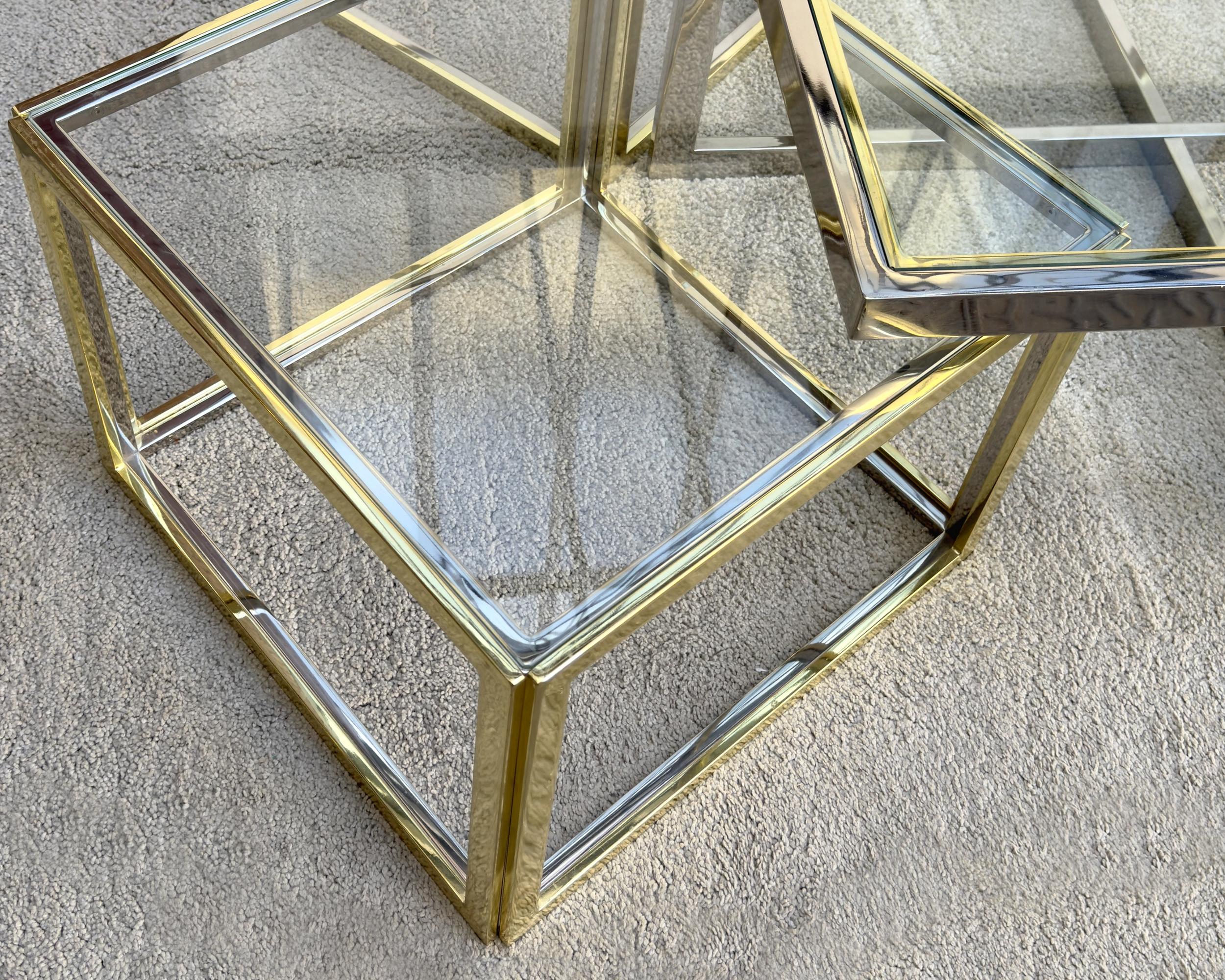 Laiton Coffee table including four nesting side tables, Paris, France, circa 1970 en vente