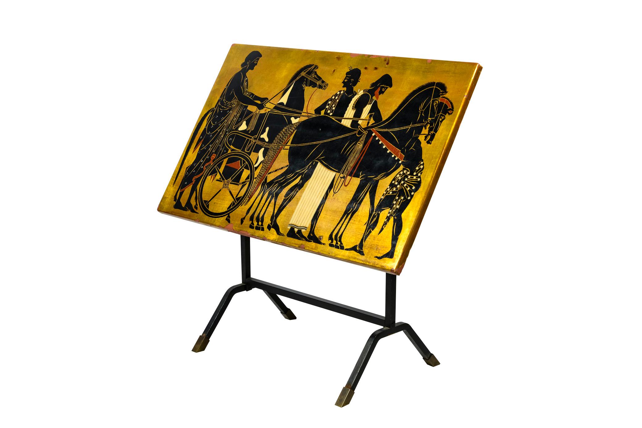 Lacquered Coffee Table, Iron and Lacquer Tray, circa 1980, France For Sale