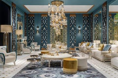 Coffee Table Iron Frame Decorations Cast Brass Leg cut Crystal Champagne Finish