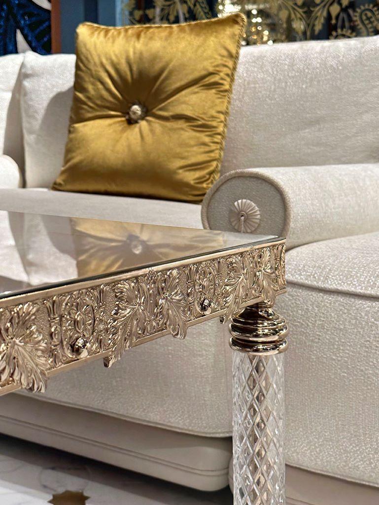 Coffee Table Iron Frame Decorations Cast Brass Leg cut Crystal Champagne Finish In New Condition For Sale In London, GB