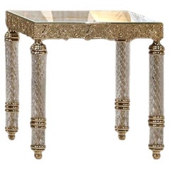 Coffee Table Iron Frame Decorations Cast Brass Leg cut Crystal Champagne Finish