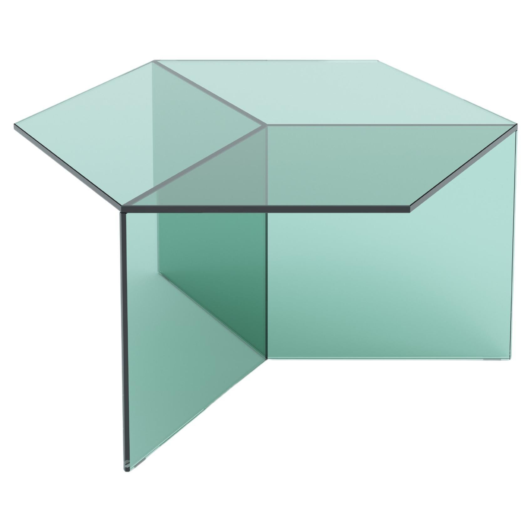 Isom Square 70 cm Coffee Table Clear Glass Green, Sebastian Scherer Neo/Craft For Sale