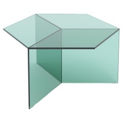 Quadratischer 70 cm Couchtisch Isom aus klarem Glas in Grün, Sebastian Scherer Neo/Craft