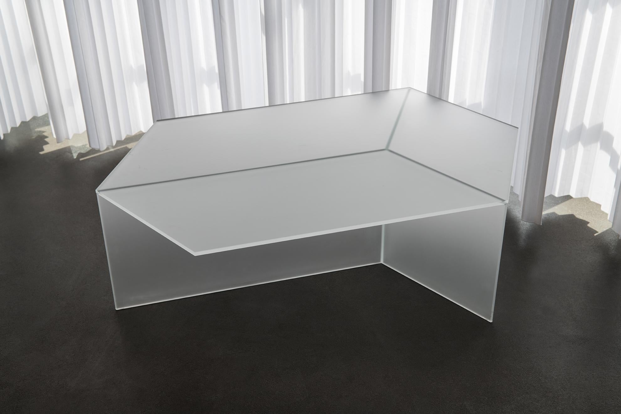 German Isom Oblong 105 cm Coffee Table Satin Glass White, Sebastian Scherer Neo/Craft For Sale