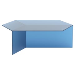 Table basse Isom oblong 105 cm en verre satiné bleu Sebastian Scherer Neo/Craft