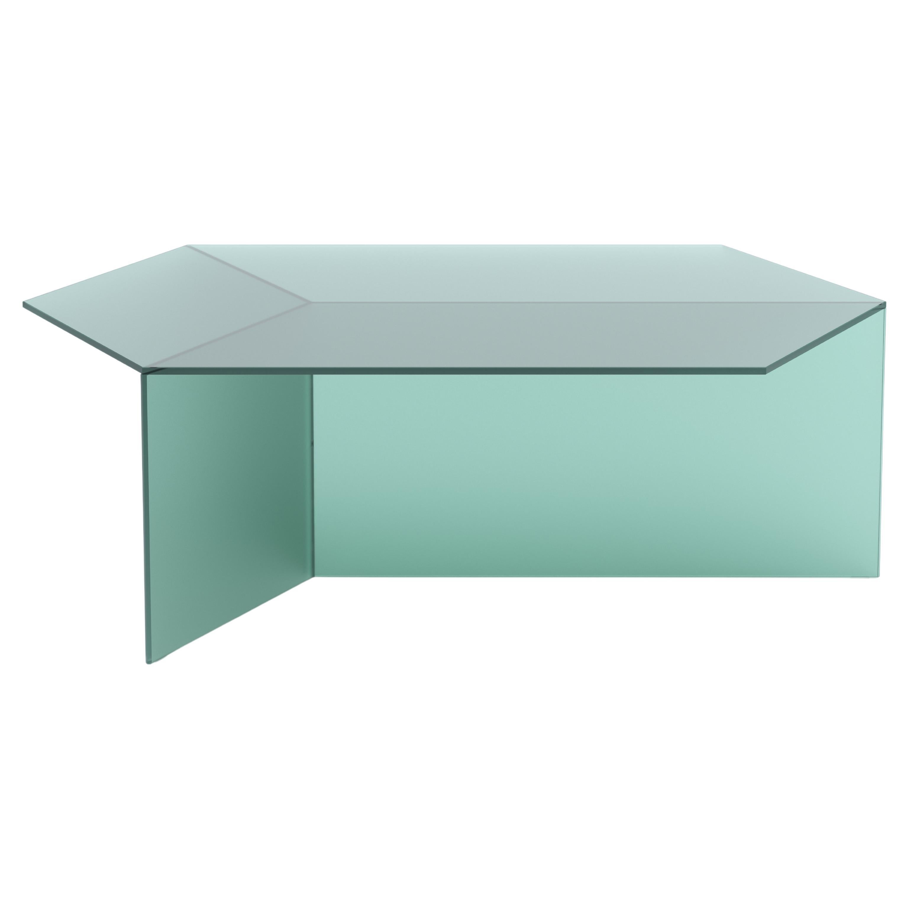 Table basse Isom oblong 120 cm en verre satiné vert Sebastian Scherer Neo/Craft