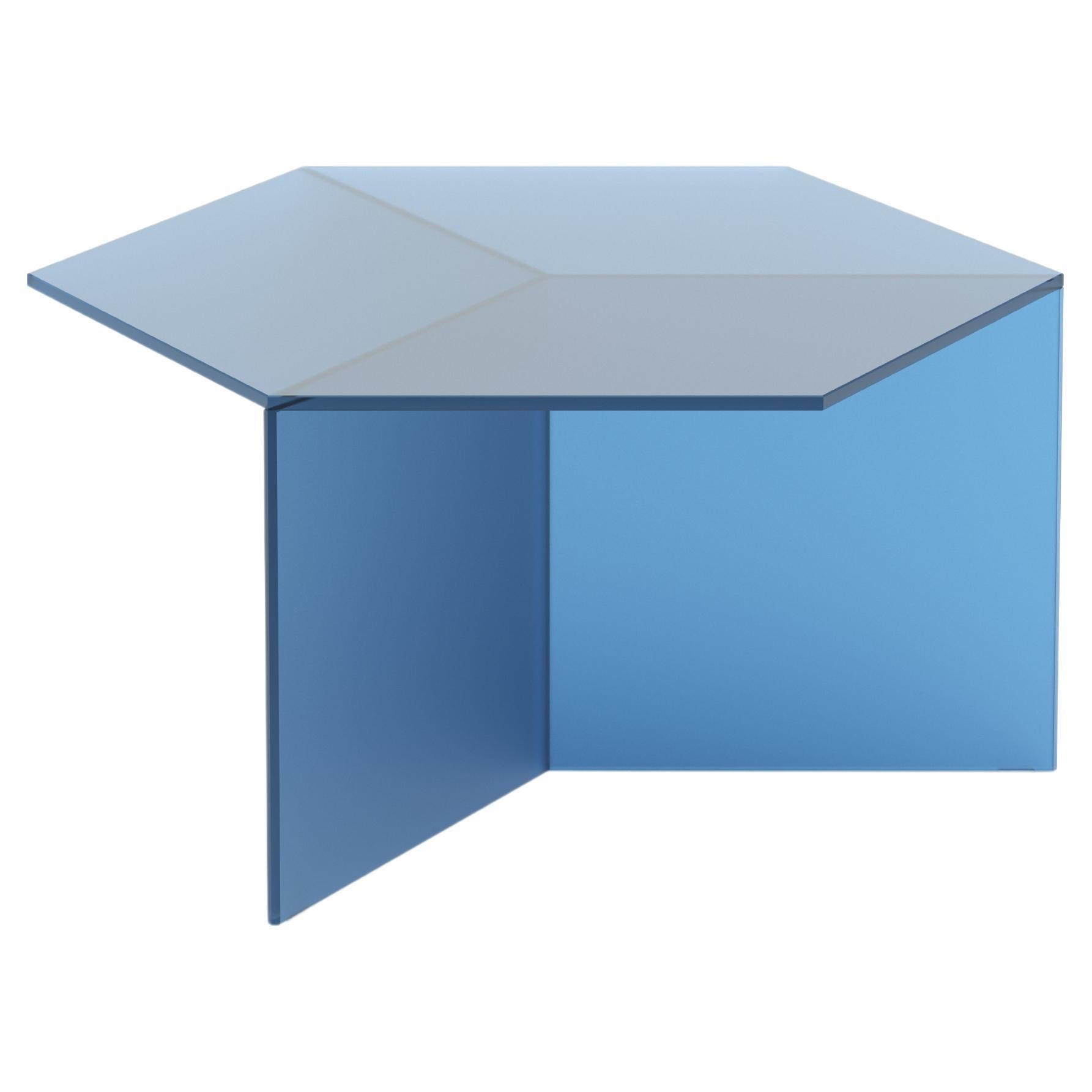 Isom Square 70 cm Coffee Table Satin Glass Blue, Sebastian Scherer Neo/Craft For Sale