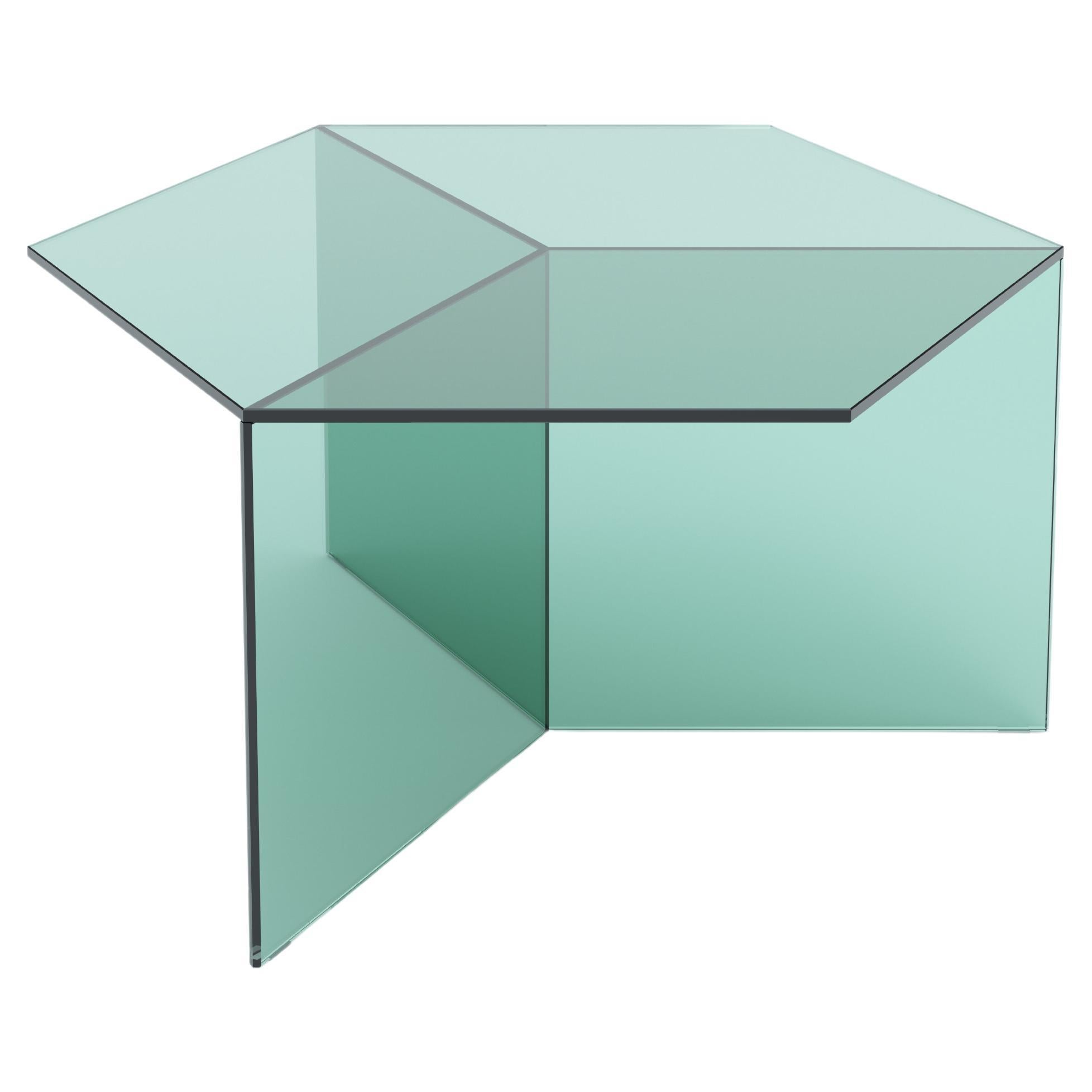 Quadratischer 80 cm Couchtisch Isom aus klarem Glas in Grün, Sebastian Scherer Neo/Craft