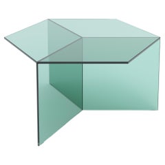 Quadratischer 80 cm Couchtisch Isom aus klarem Glas in Grün, Sebastian Scherer Neo/Craft