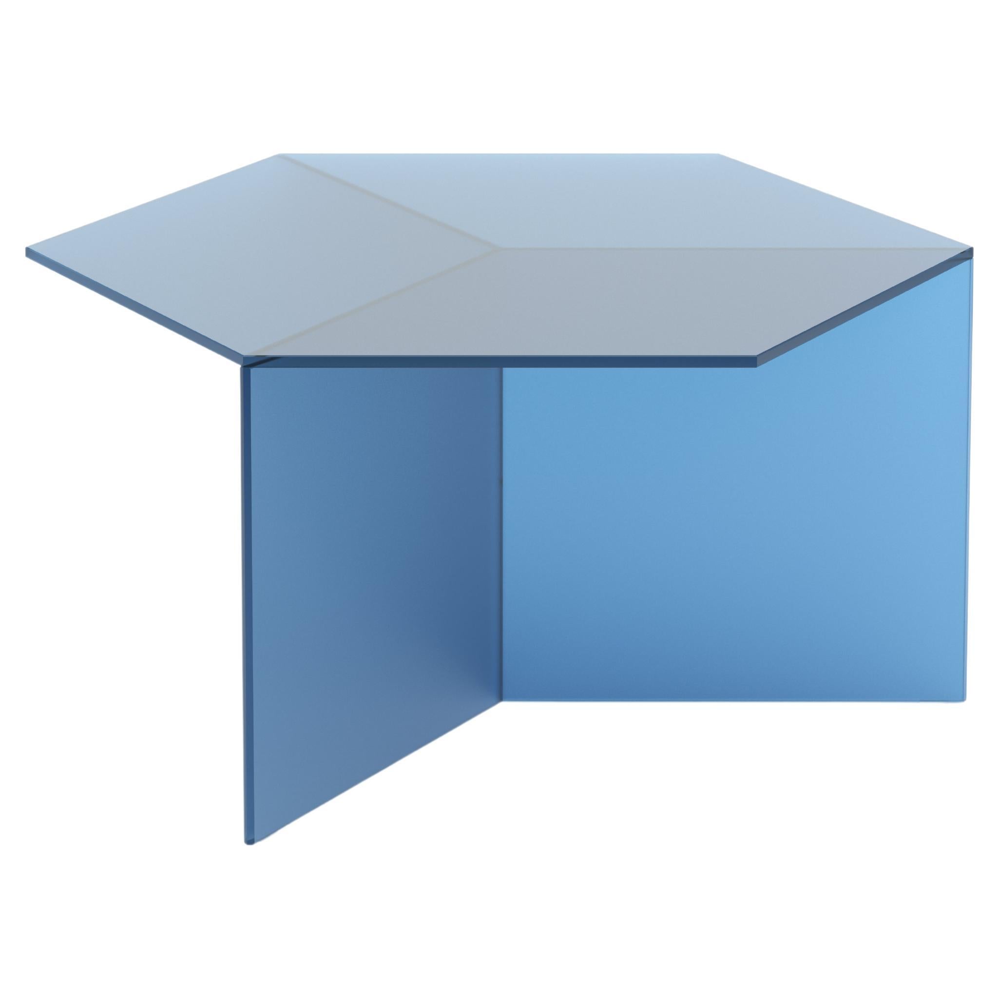 Isom Square 80 cm Coffee Table Satin Glass Blue, Sebastian Scherer Neo/Craft
