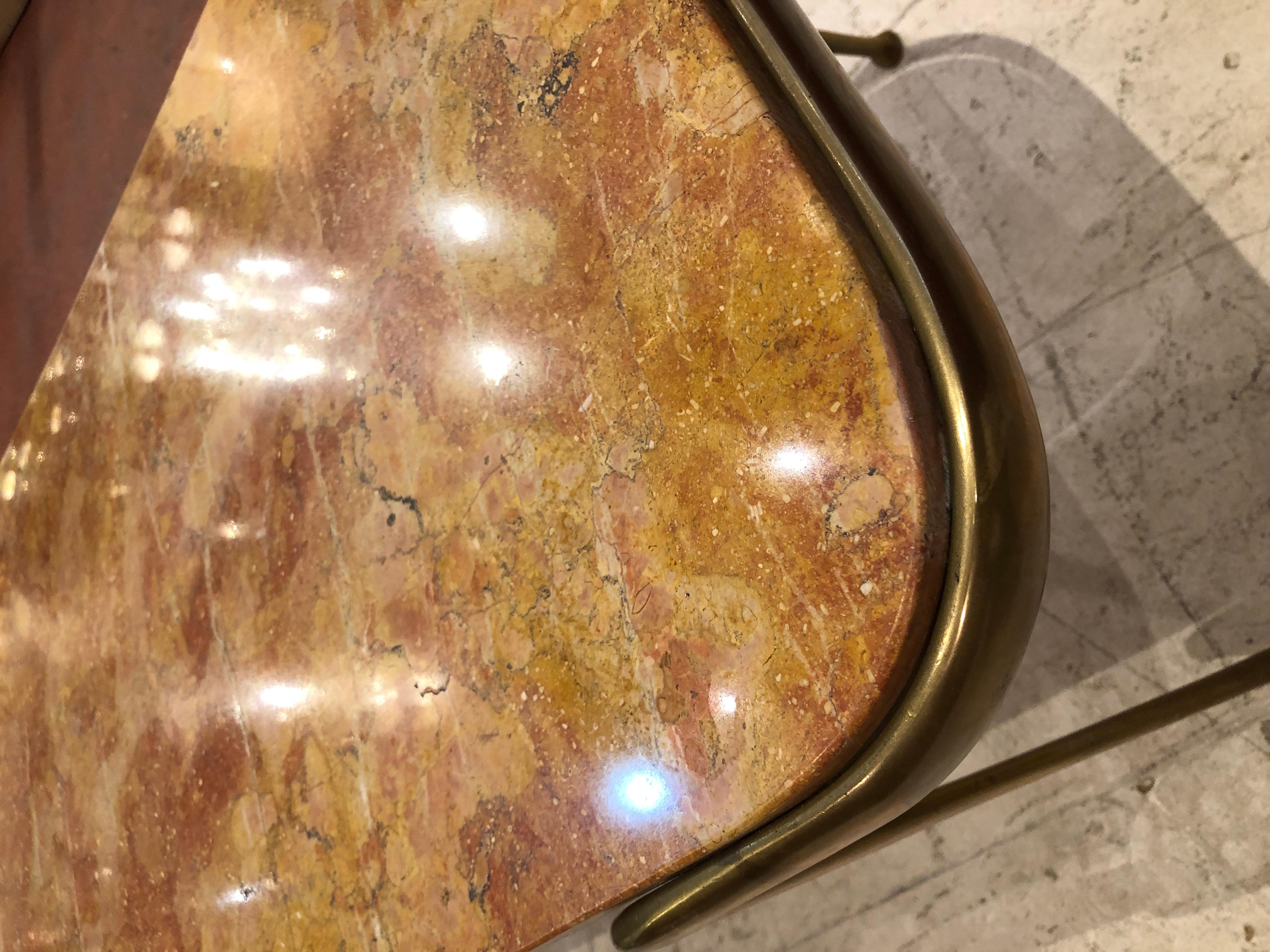 Coffee Table Italian 1960 Breccia Marble and Brass 4