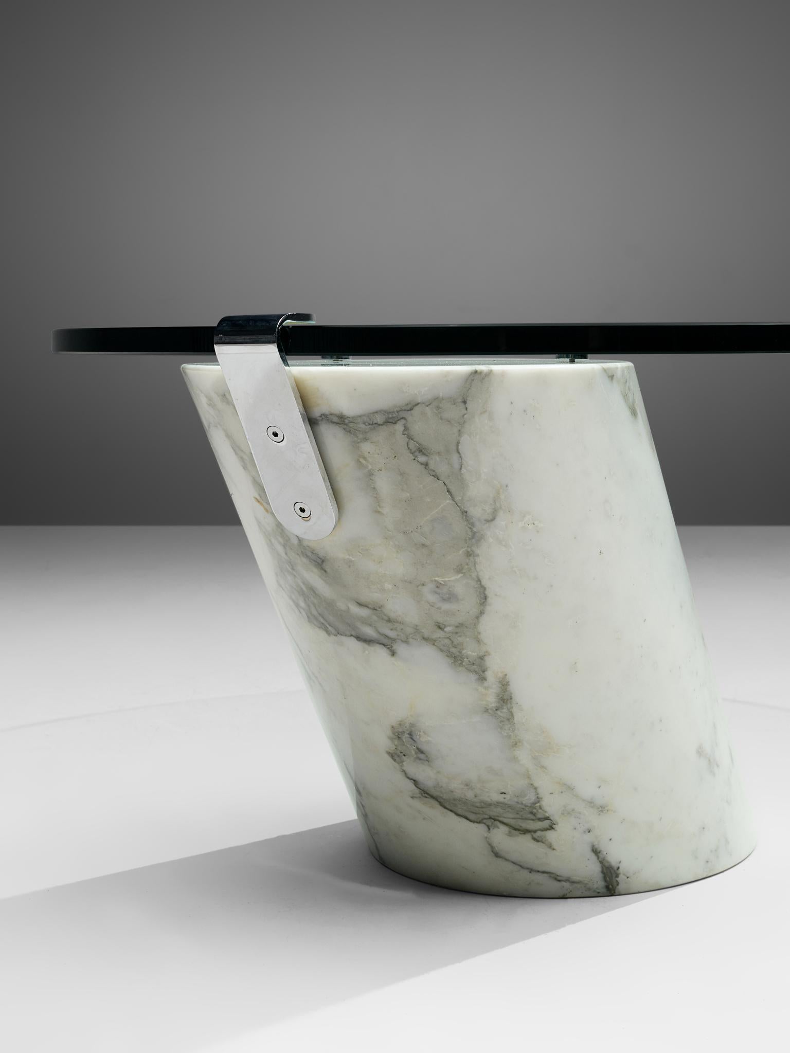 Mid-Century Modern Coffee Table 'K1000' in Carrara Marble and Glass for Ronald Schmitt