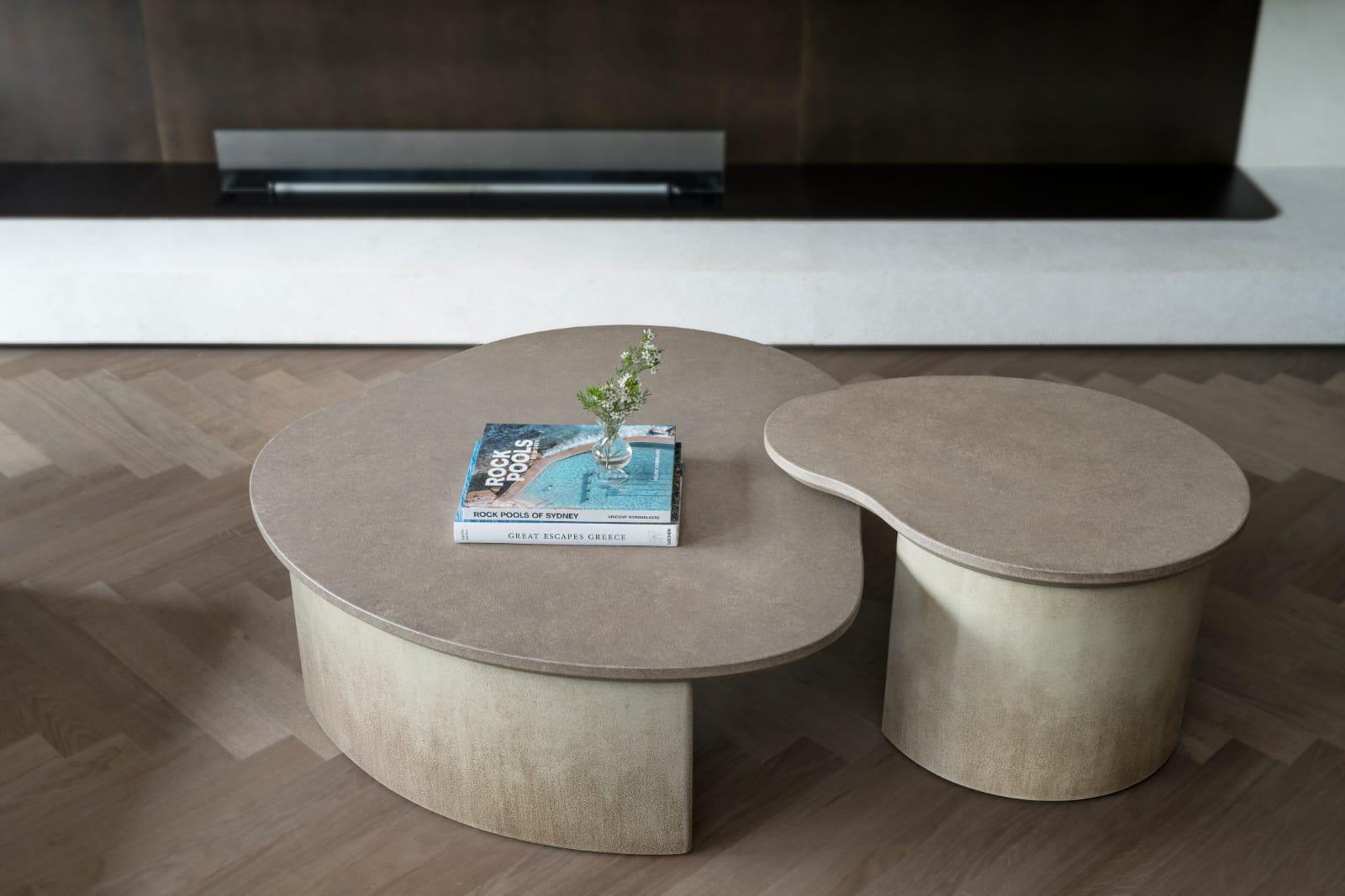Coffee Table, Lacquered Wood in Handmade Textured Finish, Amorphous  For Sale 1