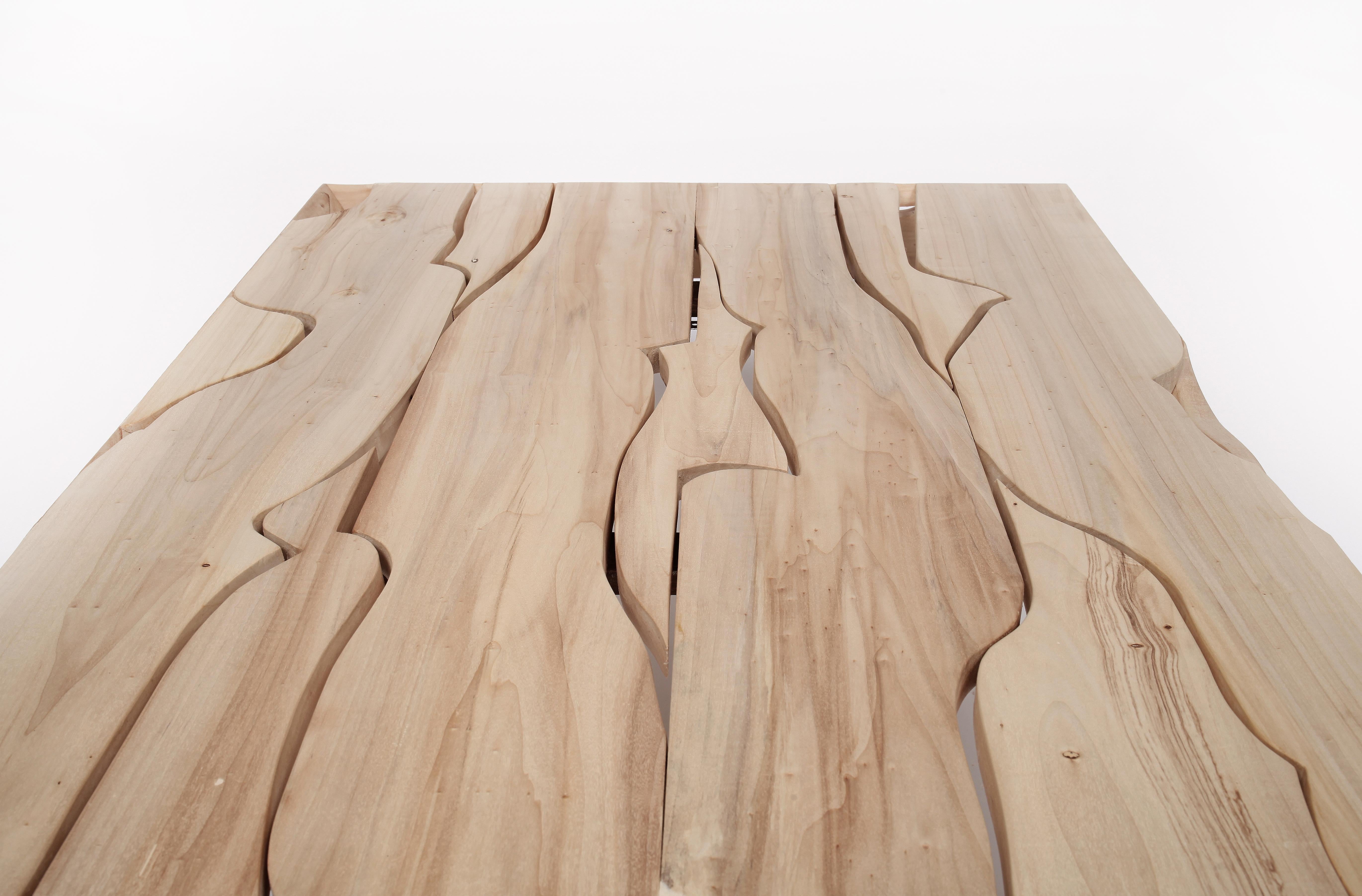 Large handcrafted coffee table made from reclaimed poplar wood by Vicent Orts For Sale 5