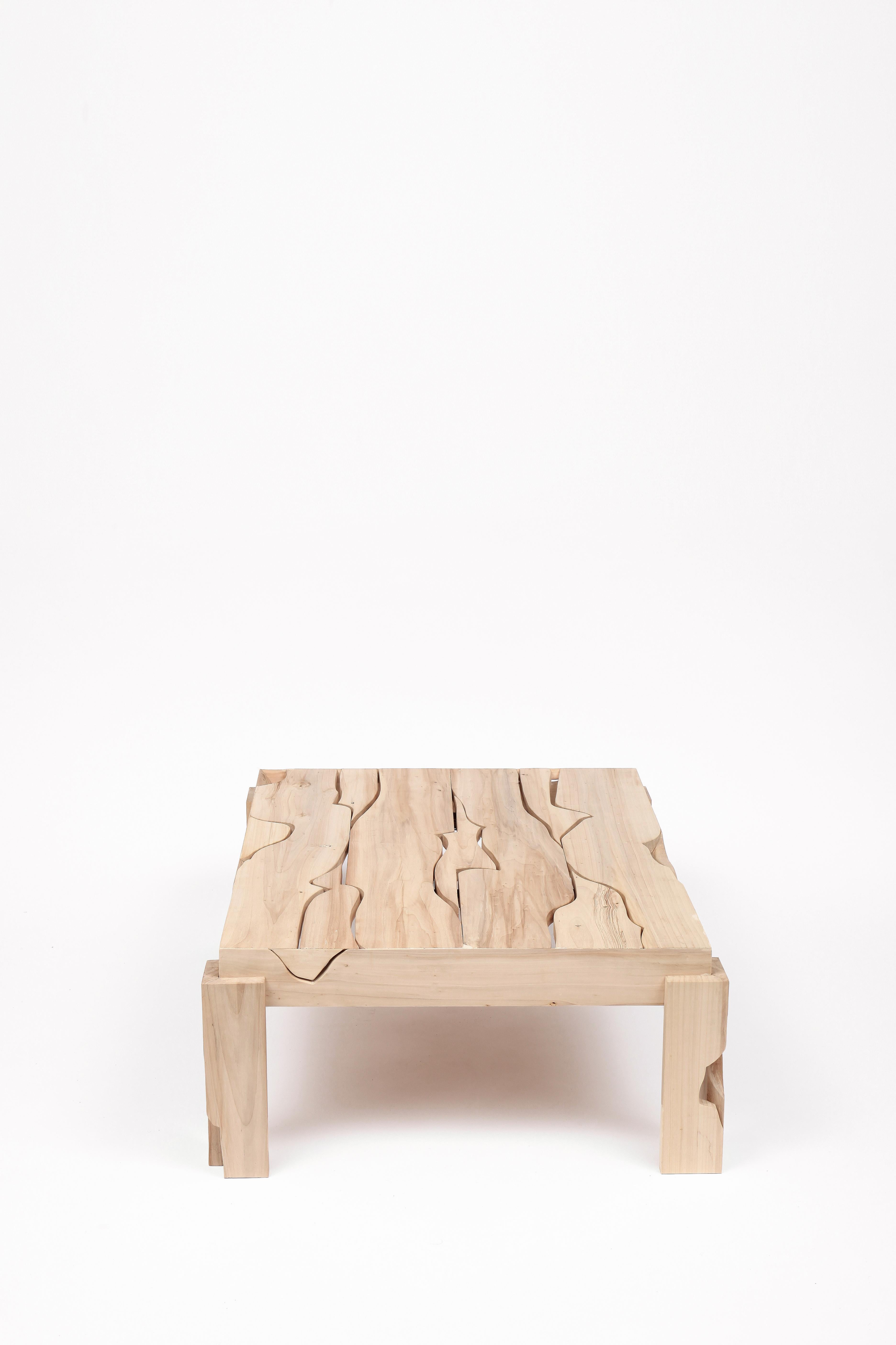 Large handcrafted coffee table made from reclaimed poplar wood by Vicent Orts In New Condition For Sale In Barcelona, ES