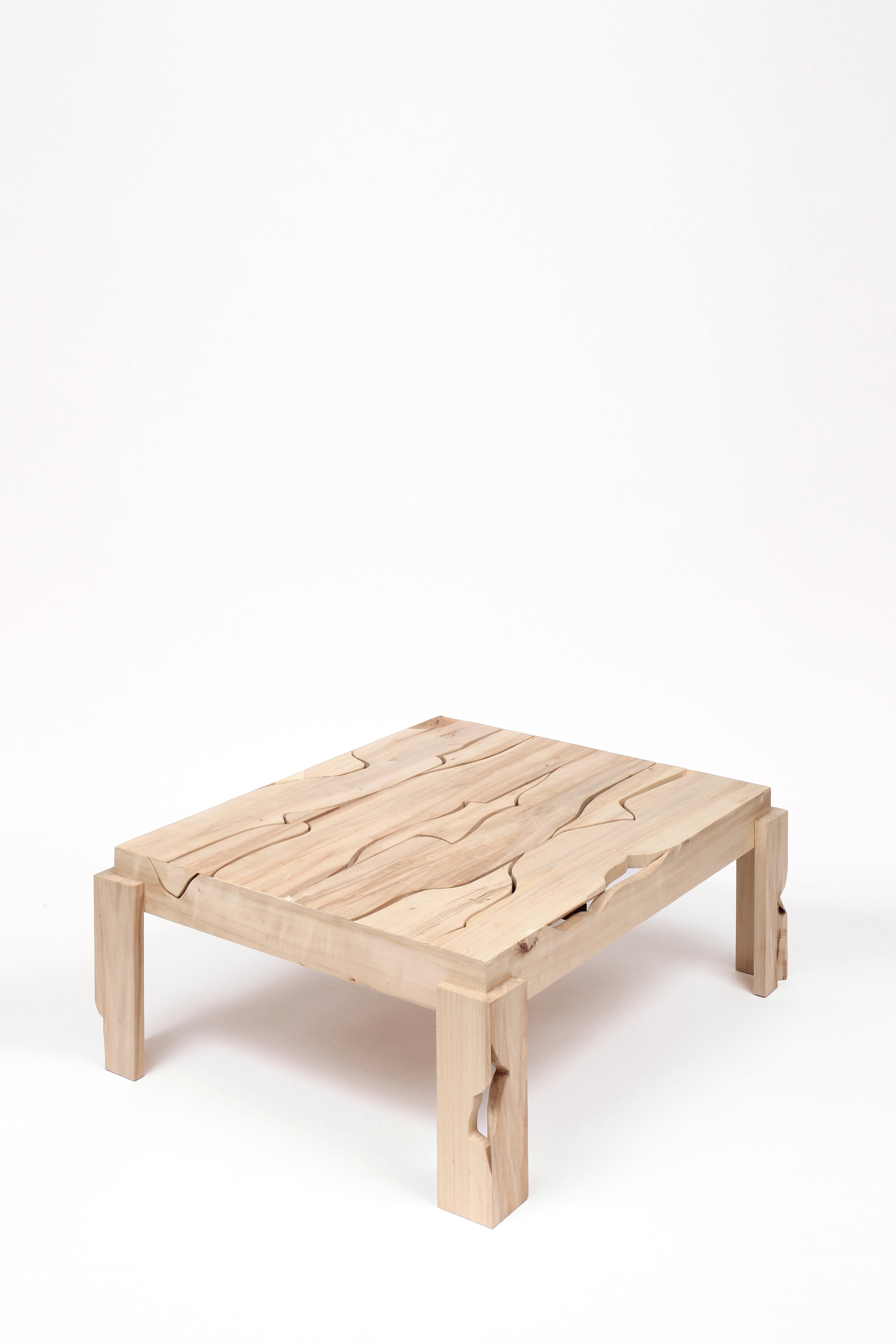 Contemporary Large handcrafted coffee table made from reclaimed poplar wood by Vicent Orts For Sale