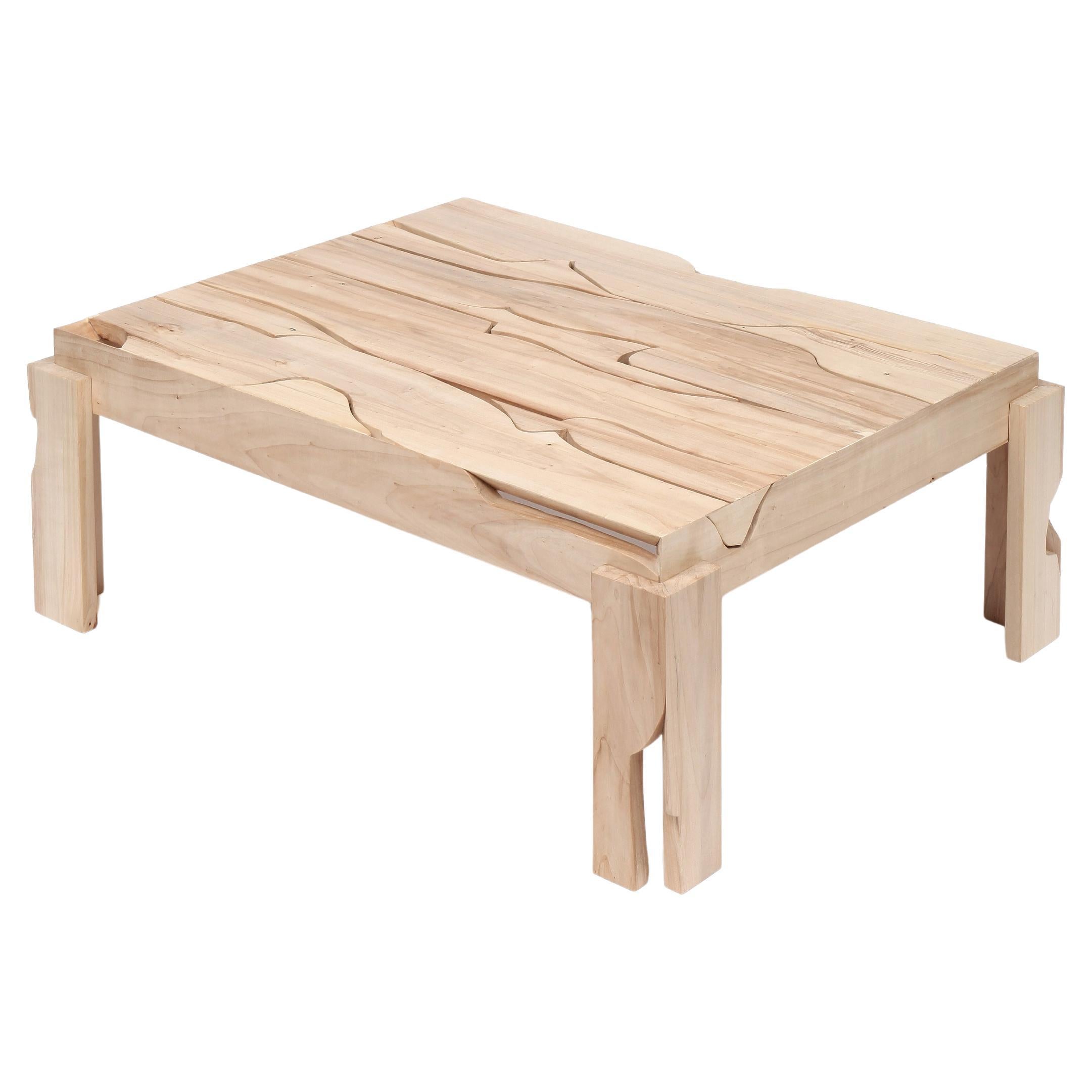 Large handcrafted coffee table made from reclaimed poplar wood by Vicent Orts For Sale
