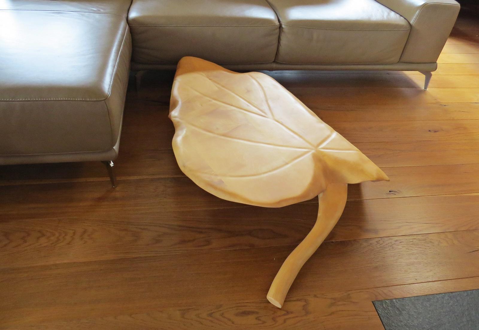 German Coffee Table, Leaf Shape, Maple Solid Organic Shaped For Sale