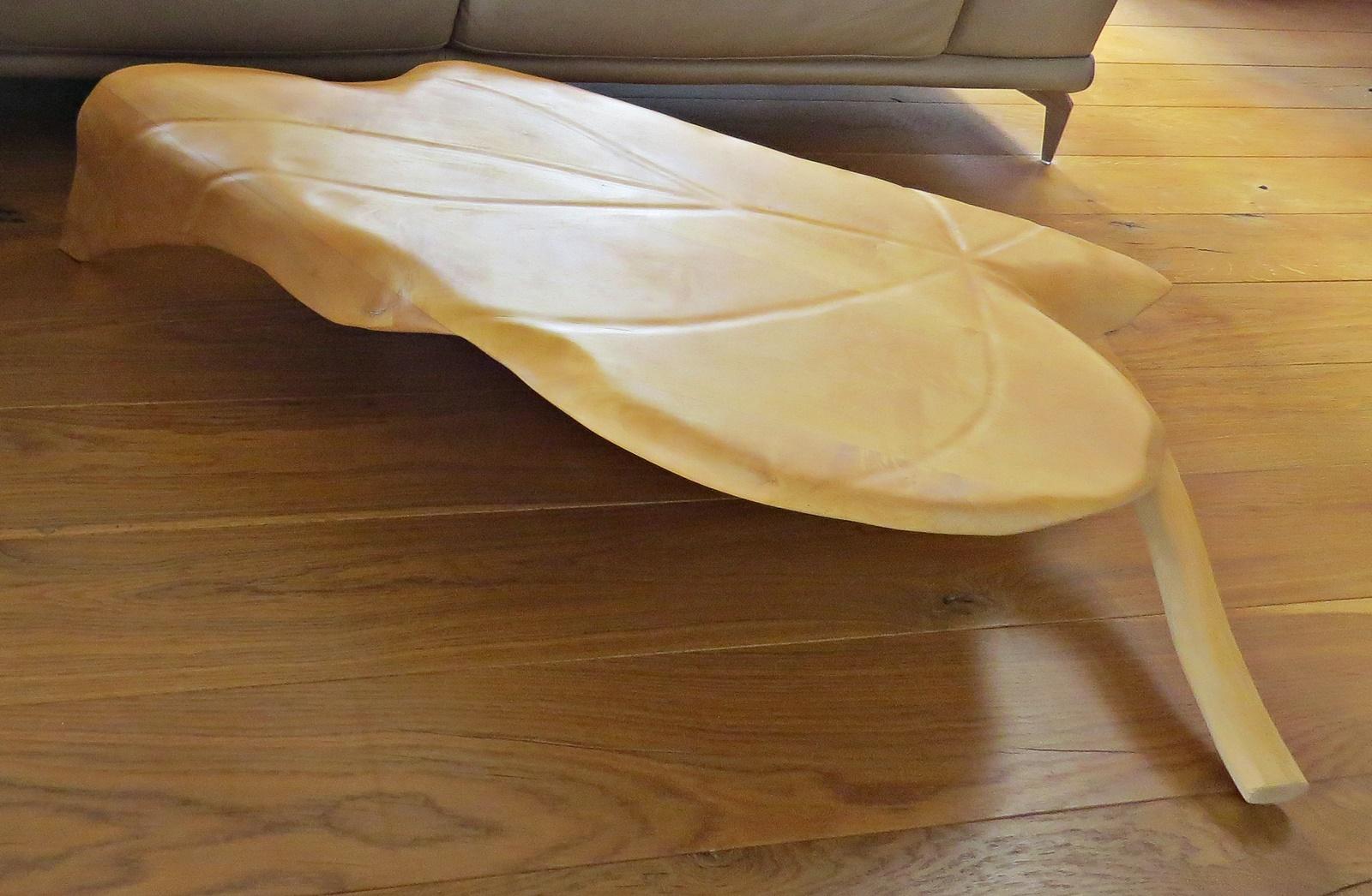 Hand-Crafted Coffee Table, Leaf Shape, Maple Solid Organic Shaped For Sale