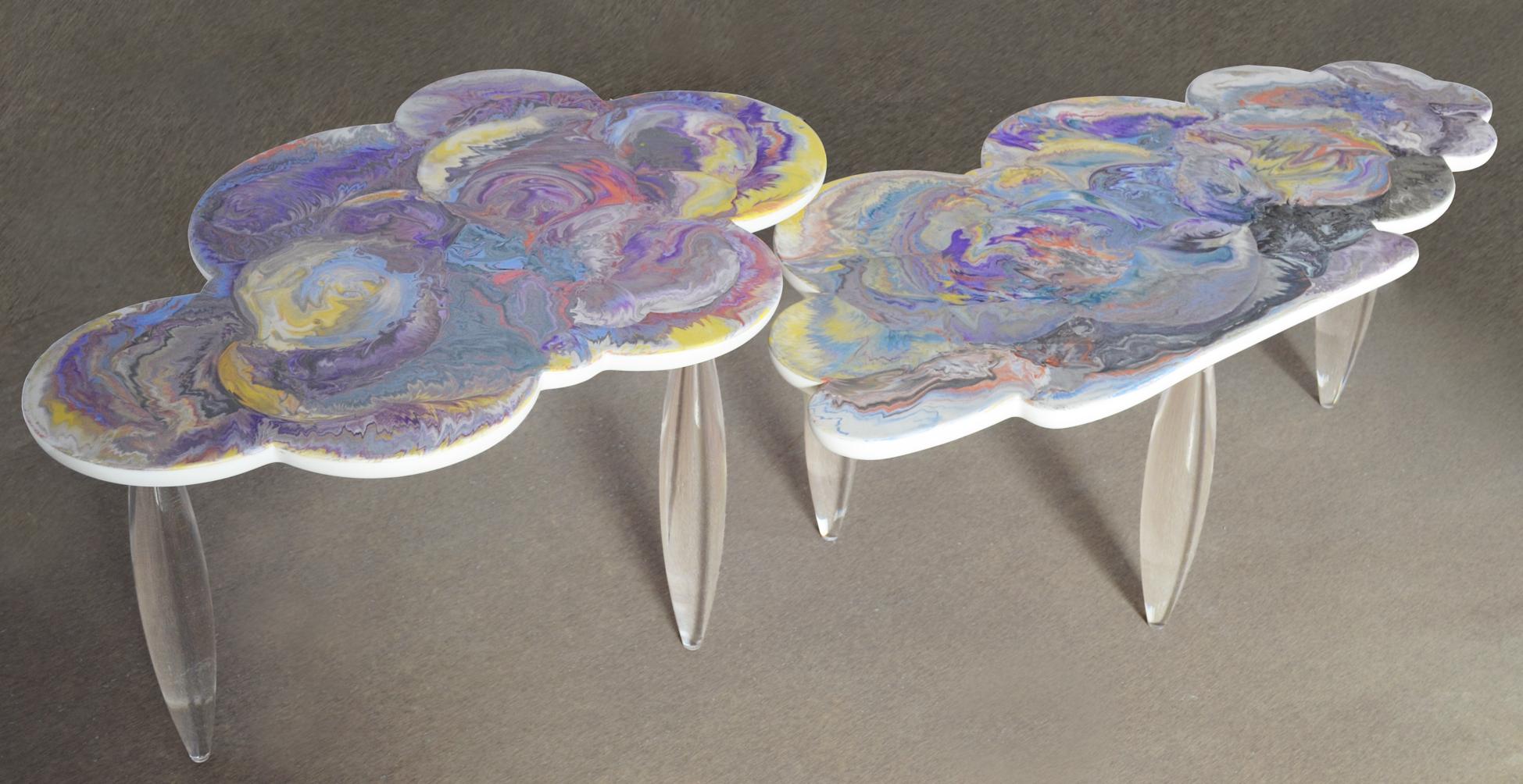 Hand-Crafted Cupioli Cloud Coffee Table Scagliola art top  plexiglass legs handmade in Italy