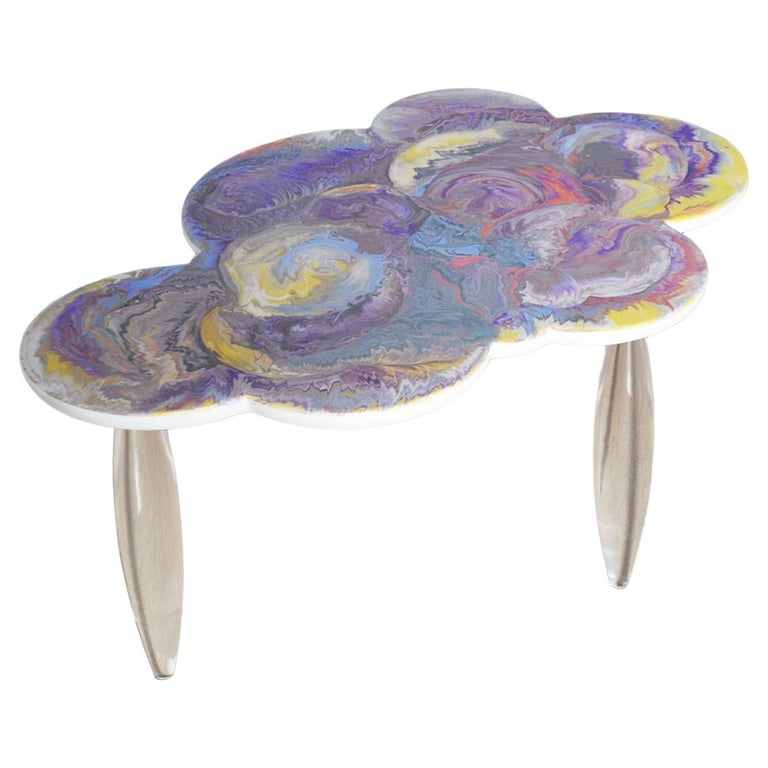 Cupioli Cloud Coffee Table Scagliola Art Top Plexiglass Legs Handmade in Italy For Sale