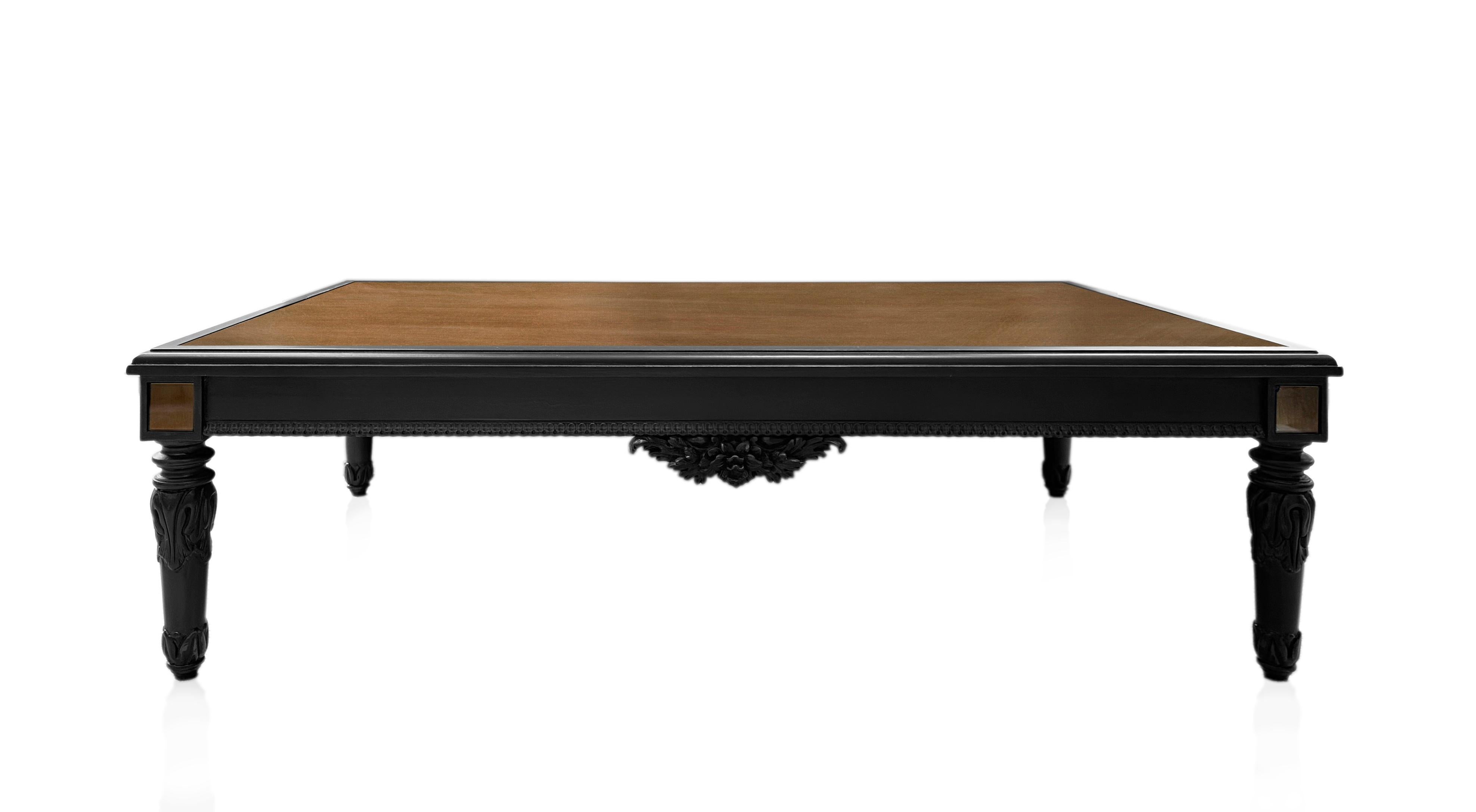 Mesa de centro Estilo Luis XVI Estructura tallada a mano Madera maciza Tapa de cristal Italiano en venta