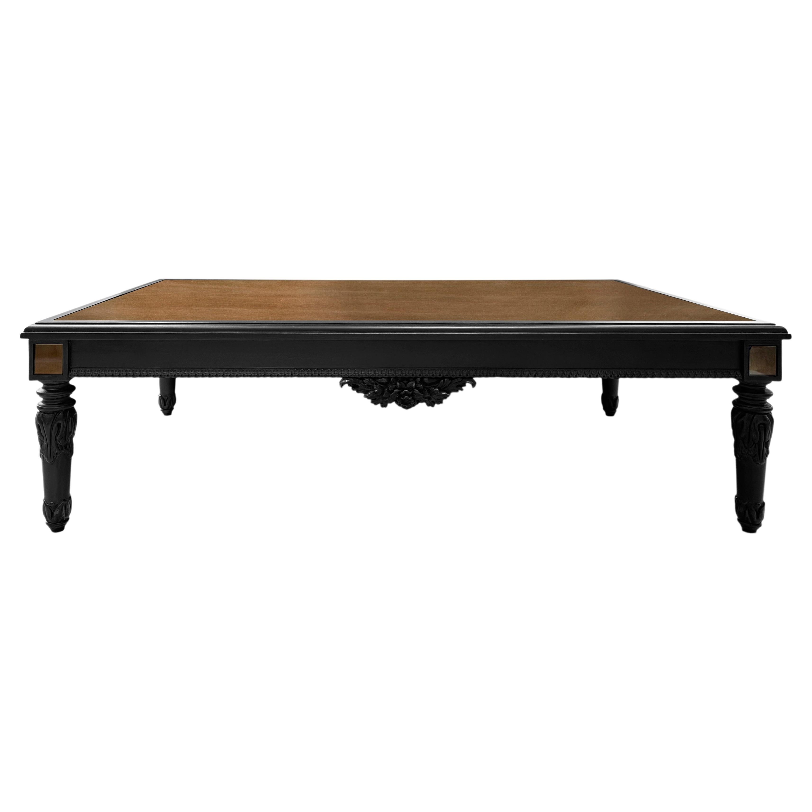 Couchtisch Louis XVI Stil Struktur Hand geschnitzt Massivholz Top Glas