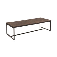 Antique Coffee Table Made from 18th Century Spanish Wood Door and Custom Iron Base