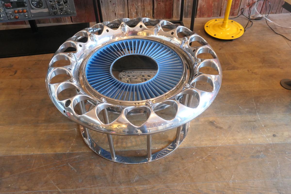 Painted Coffee Table Made from an Engine’s Aircraft Crown of Injectors