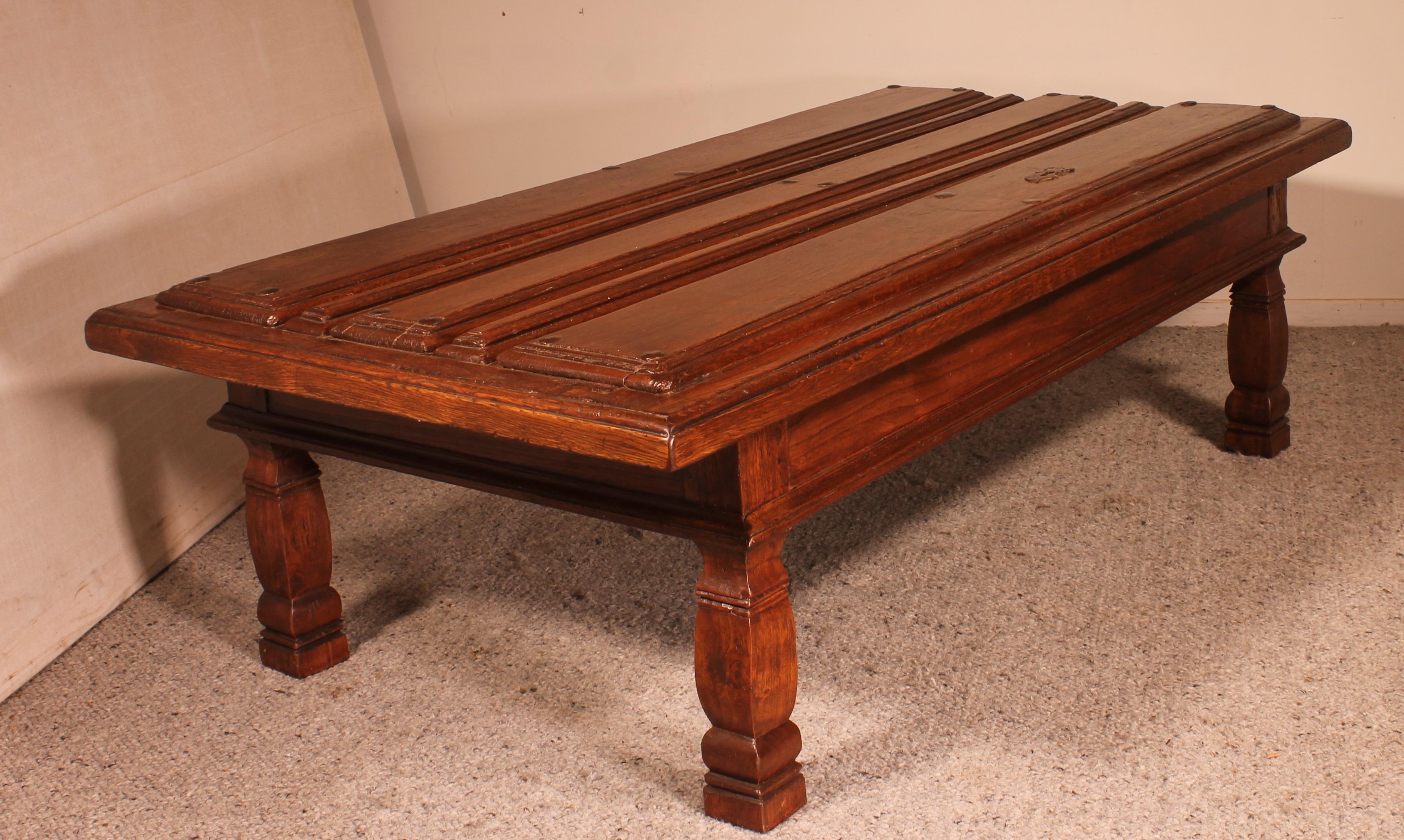 Renaissance Coffee Table Made with an Old 17th Century Spanish Door in Chestnut For Sale