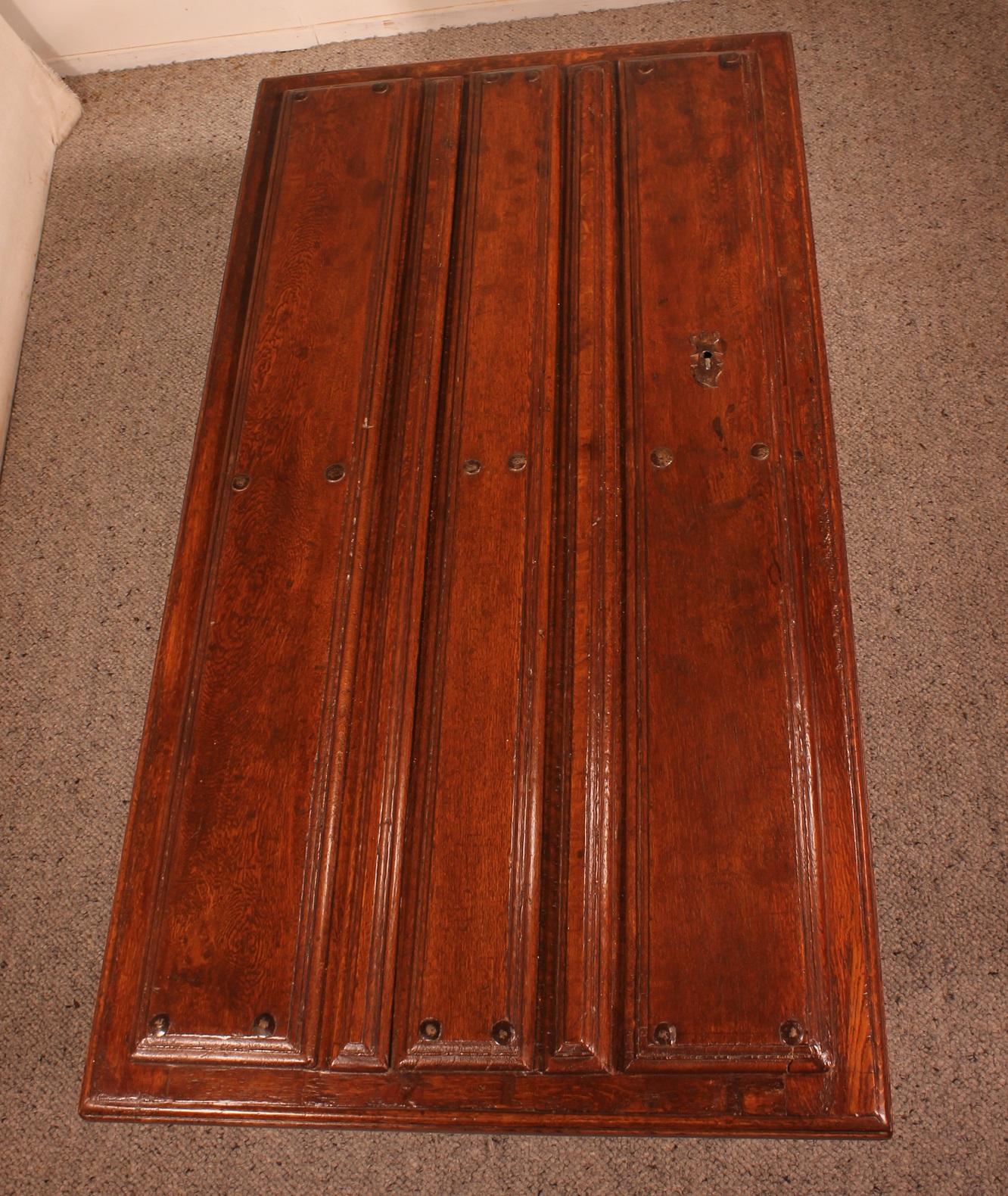 18th Century and Earlier Coffee Table Made with an Old 17th Century Spanish Door in Chestnut For Sale