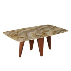 Coffee Table Mahogany Marble Top Vintage, Italy, 1950s