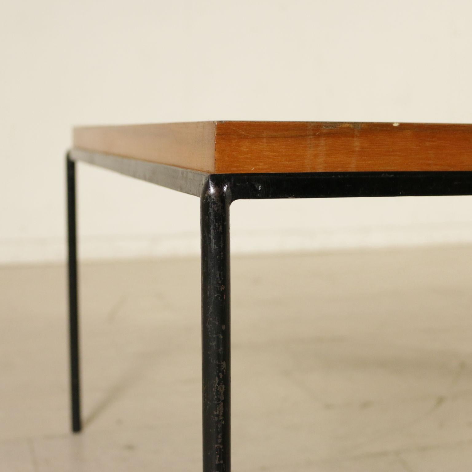 Mid-Century Modern Coffee Table Mahogany Veneer Lacquered Metal Vintage, Italy, 1960s