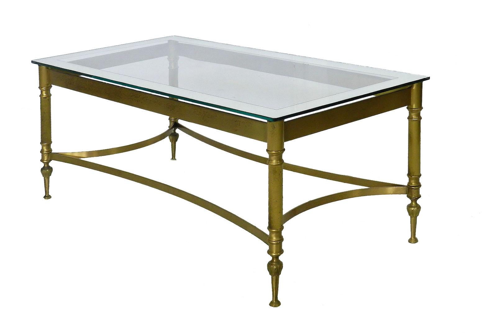 Mid-Century Modern Coffee Table Maison Jansen Midcentury Mirror edge Glass and Gilt Brass Base