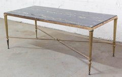 Coffee Table Maison Jansen Midcentury Black Marble and Gilt Brass Edge Base