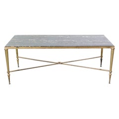 Coffee Table Maison Jansen Midcentury Black Marble and Gilt Brass Edge Base