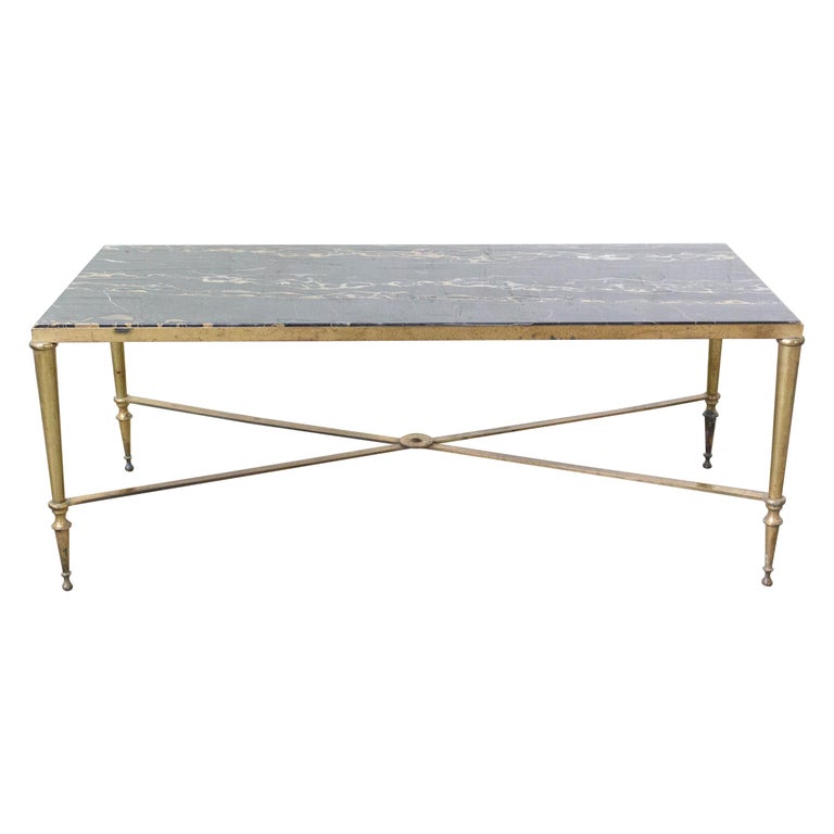 Maison Jansen Black Marble and Gilt Brass Coffee Table, 1960s, Offered by Maison Marie Anne