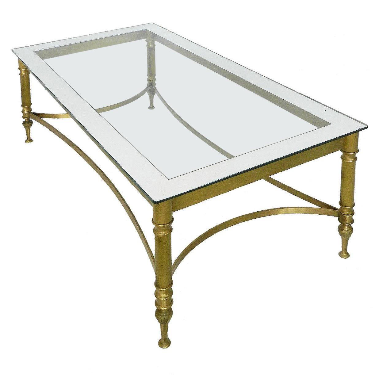 Coffee Table Maison Jansen Midcentury Mirror edge Glass and Gilt Brass Base
