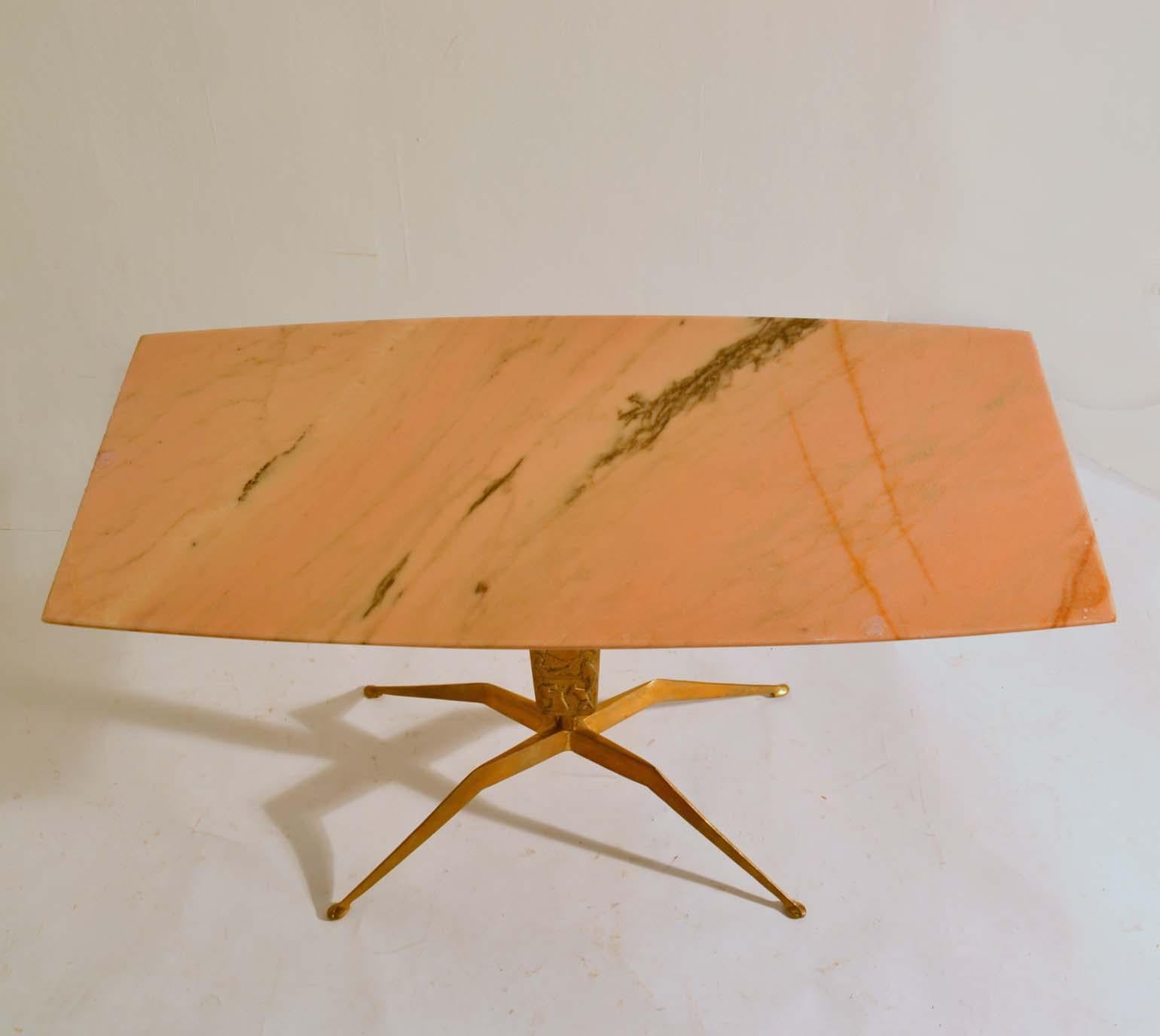 Mid-Century Modern Coffee Table Marble and Relief Bronze Attributed to Duilio 'Dubè' Barnabé Italy For Sale
