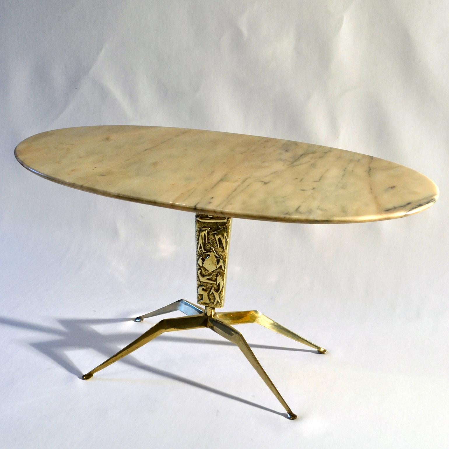 Cut Steel Coffee Table Marble and Relief Bronze Attributed to Duilio 'Dubè' Barnabé Italy For Sale