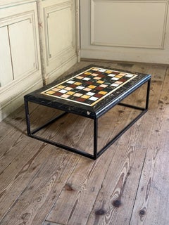 Coffee table, marble specimens, custom metal base
