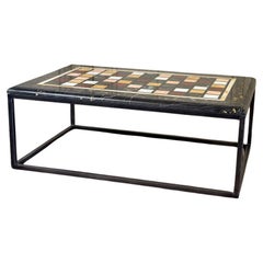 Coffee table, marble specimens, custom metal base