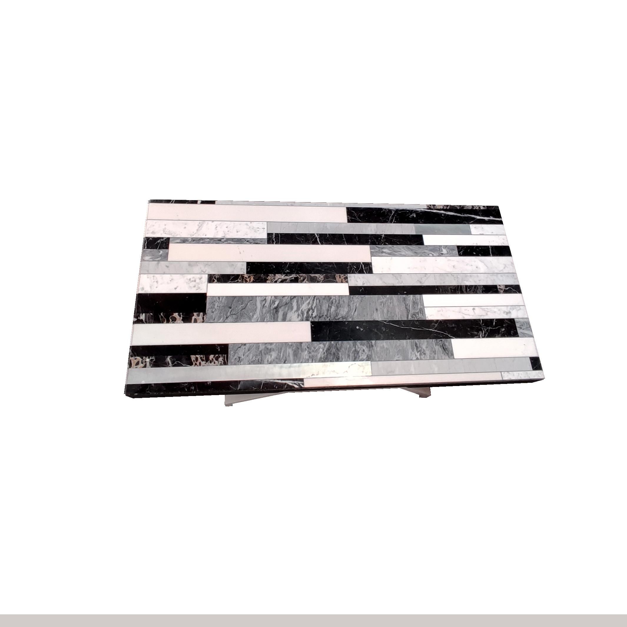 Coffee Table Marquetry Black and White Marble Portoro Krion White Legs Meddel In New Condition For Sale In VALVERDE DEL MAJANO, CL
