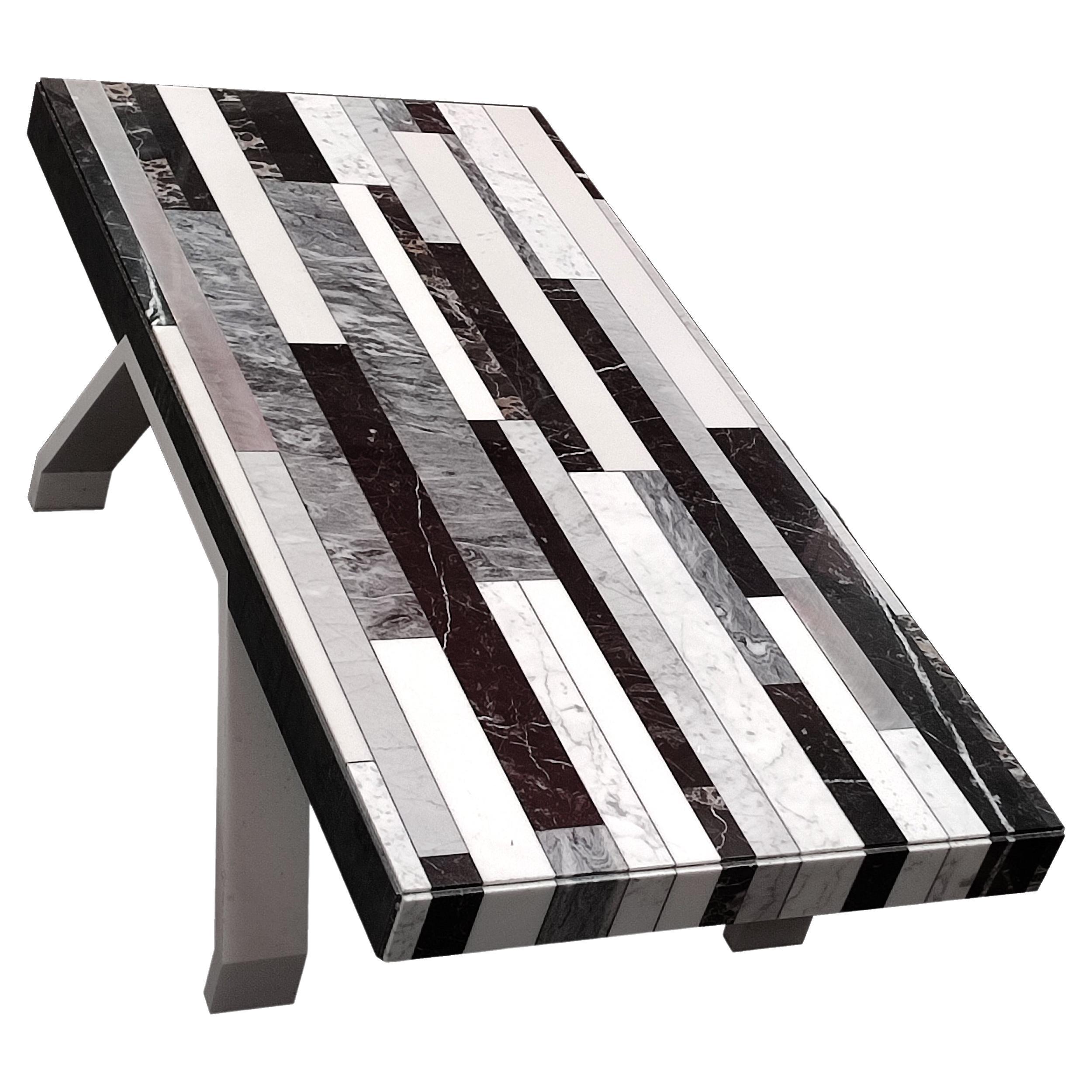 Coffee Table Marquetry Black and White Marble Portoro Krion White Legs Meddel For Sale