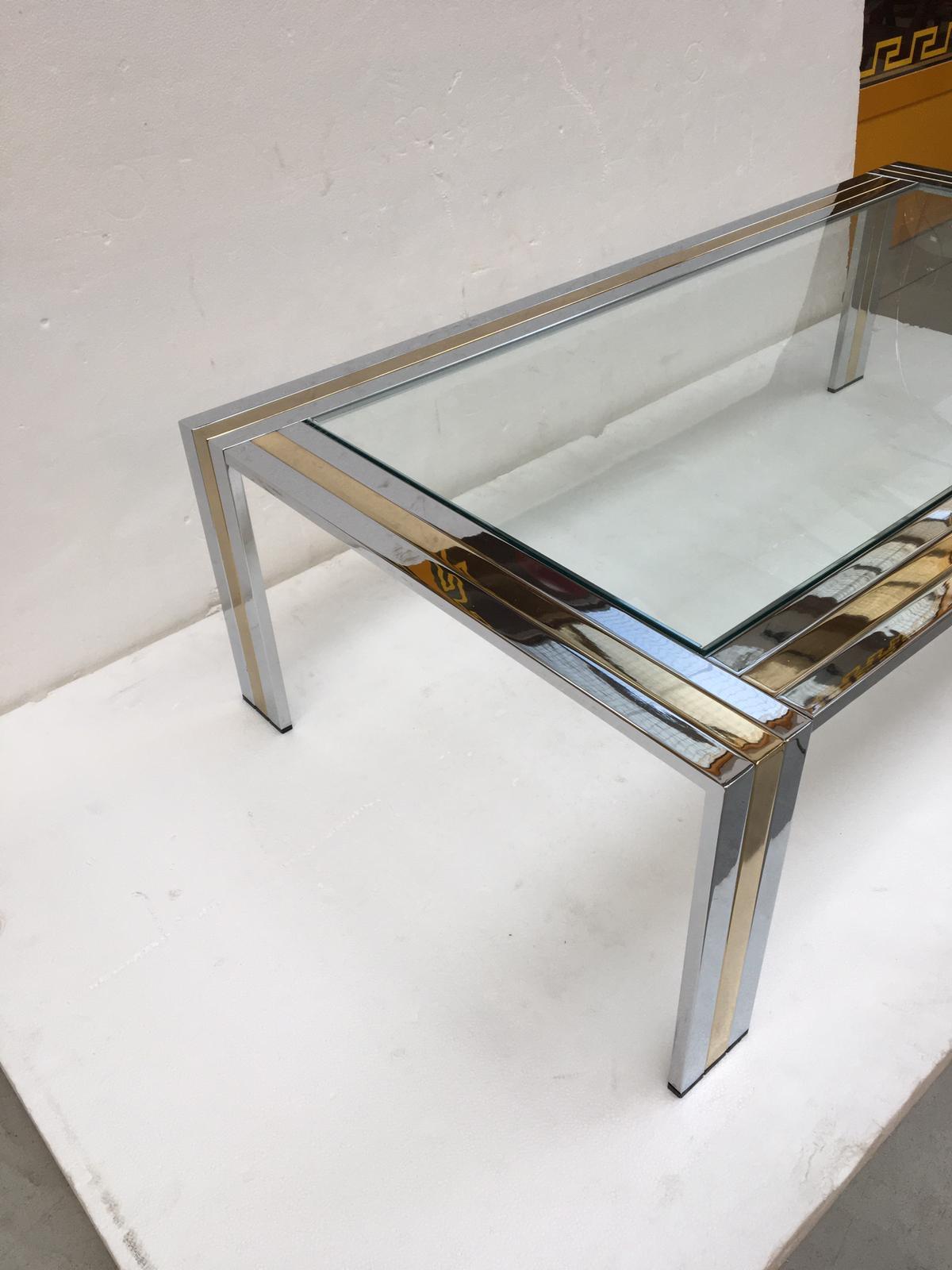 Mid-Century Modern Coffee Table Metal Chrome and Brass by Renato Zevi, Italy, 1970s For Sale