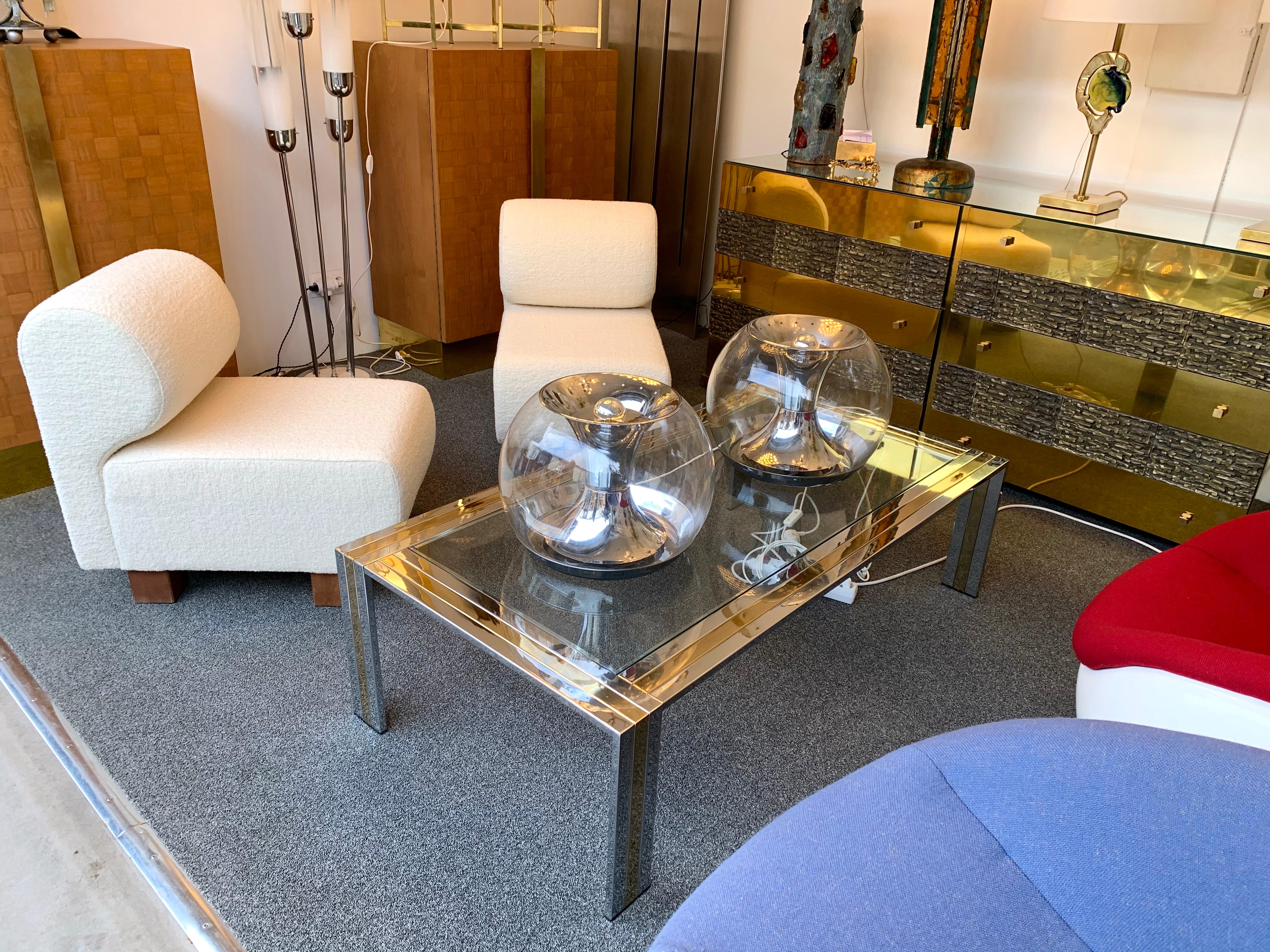 Coffee Table Metal Chrome and Brass by Renato Zevi, Italy, 1970s In Good Condition For Sale In SAINT-OUEN, FR