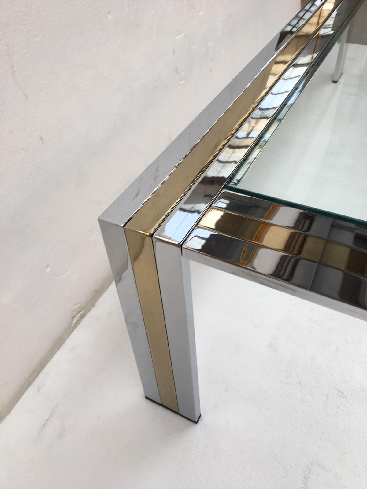 Coffee Table Metal Chrome and Brass by Renato Zevi, Italy, 1970s 1